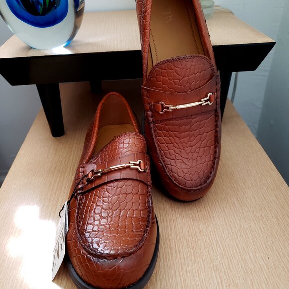 BNWT ZARA brown faux leather croc pattern horsebit slip on mocasins (45 - US 12) - Picture 1 of 7